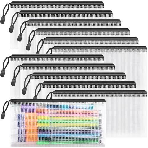 Umriox Zipper Pencil Pouches, 9.2 x 4.7 in (Black, 12 Pack), Pencil Pouches Bulk, Clear Pencil Pouch for Office Supplies Cosmetics Travel Accessories - Image 1