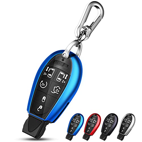 QBUC for Dodge Key Fob Cover with Keychain TPU Key Case Compatible with 2008-2018 Dodge Ram Jeep Chrysler Model Accessories (Blue) - Image 1