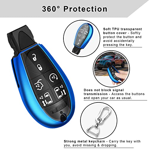 QBUC for Dodge Key Fob Cover with Keychain TPU Key Case Compatible with 2008-2018 Dodge Ram Jeep Chrysler Model Accessories (Blue) - Image 3