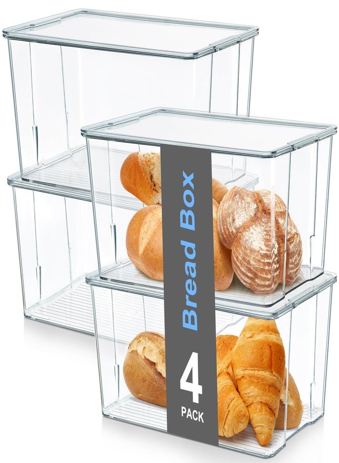 Hudgan 4-Pack Bread Boxes, Clear Bread Box for Kitchen Counter, BPA Free Bread Storage Container with Lid for Homemade Bread, Toast, Bagel, Donut and Cookies - Image 1