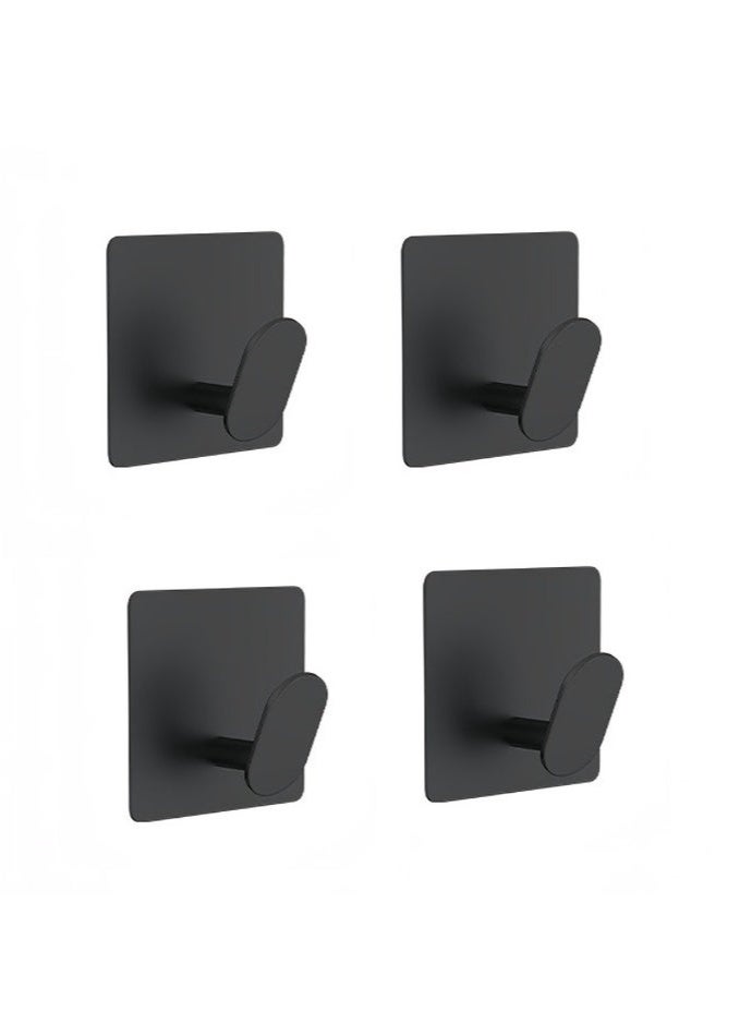 4 Pcs Adhesive Hooks, Black Self Adhesive Towel Hooks Waterproof Shower Wall Stick on Hooks Heavy Duty Stainless Steel Bathroom Kitchen Sticky Hooks for Towel Robe Loofah Key Coat Bag  - Image 2