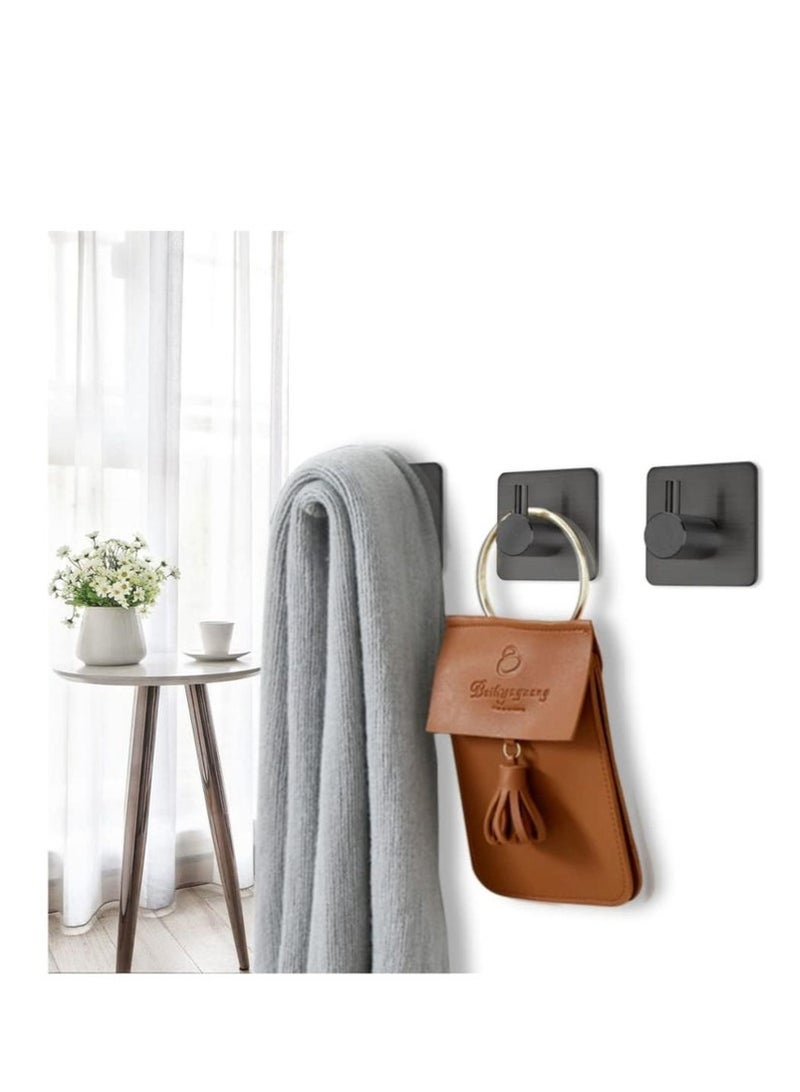 4 Pcs Adhesive Hooks, Black Self Adhesive Towel Hooks Waterproof Shower Wall Stick on Hooks Heavy Duty Stainless Steel Bathroom Kitchen Sticky Hooks for Towel Robe Loofah Key Coat Bag  - Image 1
