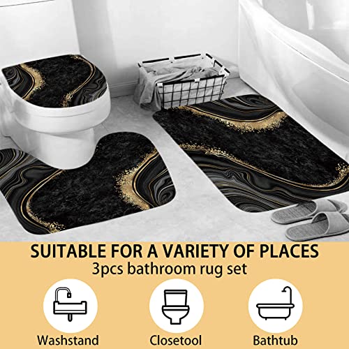 beifivcl 4Pcs Luxury Marble Shower Curtain Sets, Bathroom Sets with Shower Curtain, Toilet Lid Rug, Bath Mat and Contour Mat, Shower Curtain with 12 Hooks for Bathroom Set Decor 72 x 72 Inch, Black﻿ - Image 3