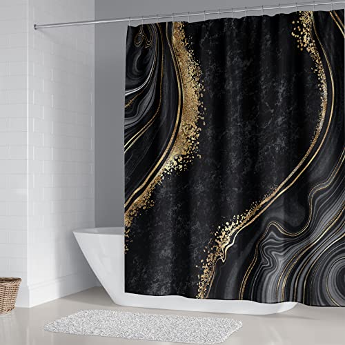 beifivcl 4Pcs Luxury Marble Shower Curtain Sets, Bathroom Sets with Shower Curtain, Toilet Lid Rug, Bath Mat and Contour Mat, Shower Curtain with 12 Hooks for Bathroom Set Decor 72 x 72 Inch, Black﻿ - Image 2