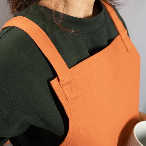 RUSTIQUE LINENS: 100% Cotton Cross-Back Apron with AquaVentism™: Fused Breathable membrane with Water‑Resistance – Kitchen Apron for Cooking, Baking, Cleaning –Ochre - Image 2