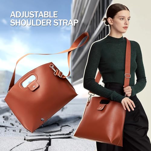 KALIDI Messenger Bag 16 Inch Slim Laptop Vegan Leather Briefcase Crossbody Tote for 15.6" Notebook Computer Work Office Satchel Bag, Brown - Image 4