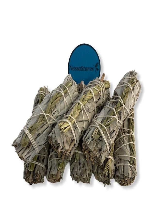 NessaStores 1 pc White Sage & Sweetgrass Smudge Stick, 4-Inch Long Burn Time, Hand Tied, All Natural, Ethically Sourced for Home Cleansing, Attracting Positivity, & Promoting Happiness JC-185 - Image 1