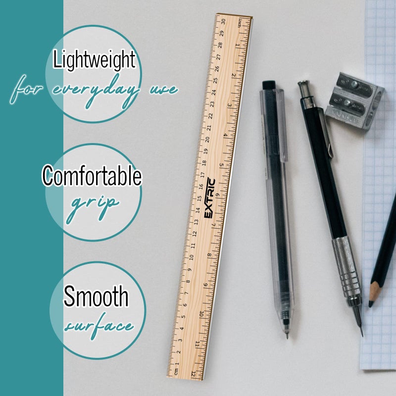 EXTRIC Rulers 4 Pack - Rulers 12 Inch, Wood Ruler with Metal Edge Great for School, Classroom, Home, and Office - Image 2