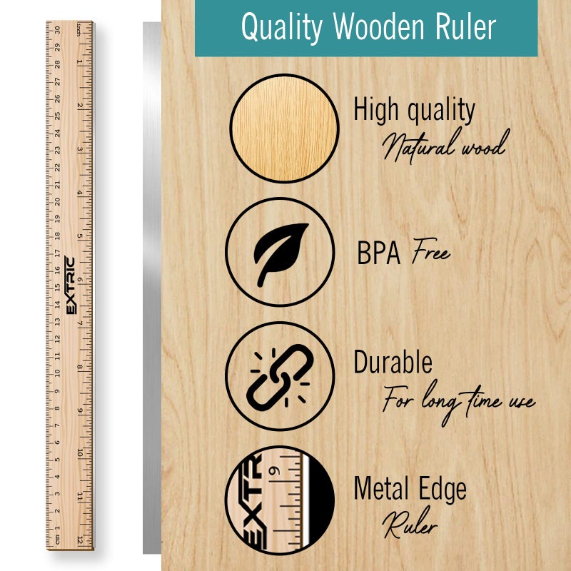 EXTRIC Rulers 4 Pack - Rulers 12 Inch, Wood Ruler with Metal Edge Great for School, Classroom, Home, and Office - Image 3