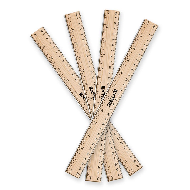 EXTRIC Rulers 4 Pack - Rulers 12 Inch, Wood Ruler with Metal Edge Great for School, Classroom, Home, and Office - Image 1