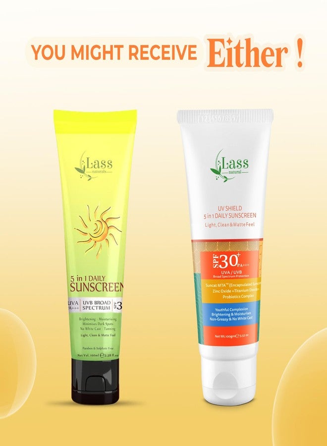Lass Natural واقي الشمس الطبيعي لاس يو في شيلد 5 في 1 بعامل حماية من الشمس 30+ PA+++ | مقاوم للماء والعرق | يحتوي على البروبيوتيك وسانكات إم تي إيه | مناسب للبشرة الدهنية والمختلطة | للرجال والنساء | 100 غرام - Image 4
