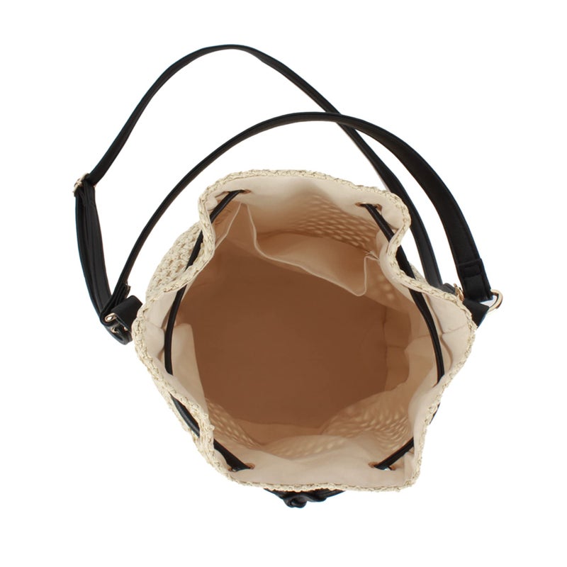 Lobagve Van Caro Straw Shoulder Tote Handwoven Drawstring Crossbody Beach Bucket Bag for Women,Beige - Image 4