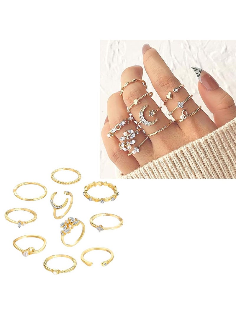 Huitich 10-Piece Multi-Size Elegant Fashion Rings Set Gold Colour Jewelry for Women & Girls  - Image 1