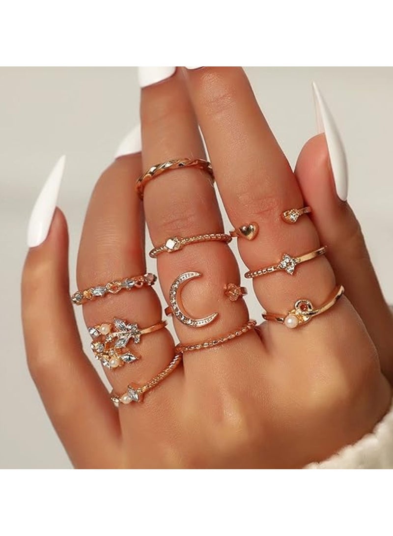 Huitich 10-Piece Multi-Size Elegant Fashion Rings Set Gold Colour Jewelry for Women & Girls  - Image 4