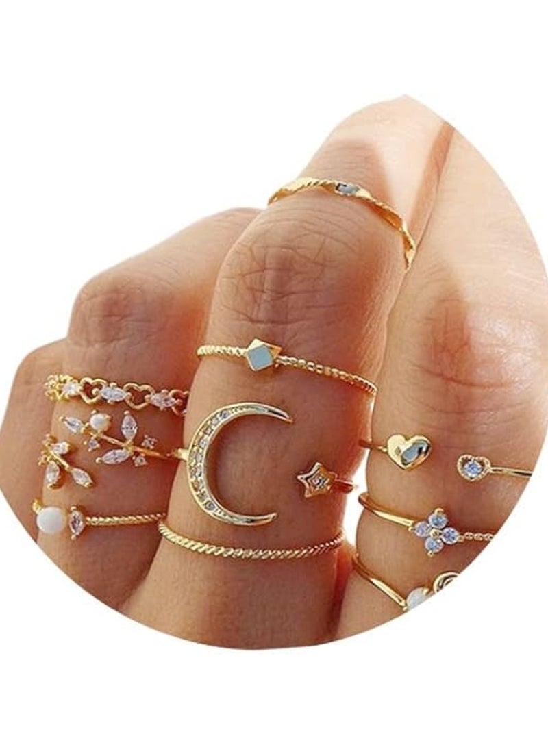 مجموعة خواتم أنيقة متعددة الأحجام من 10 قطع مجوهرات ذهبية اللون للنساء والفتيات