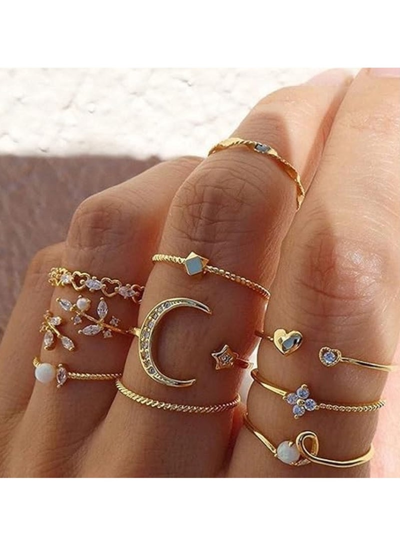 Huitich 10-Piece Multi-Size Elegant Fashion Rings Set Gold Colour Jewelry for Women & Girls  - Image 5