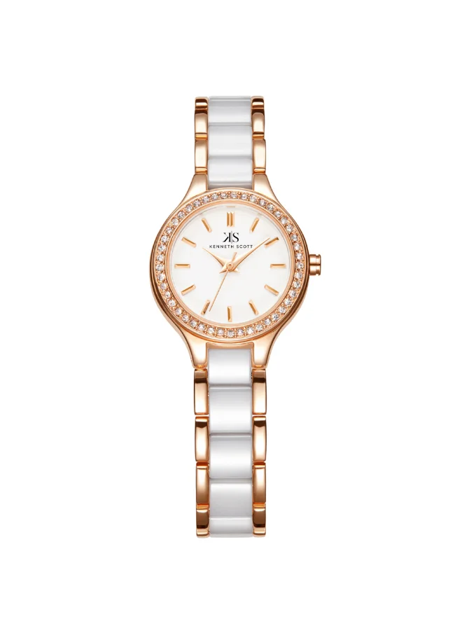 KENNETH SCOTT Kenneth Scott Women's PC21 Movement Watch, Analog Display and Alloy+ceramic Strap - K23509-KCWW, White