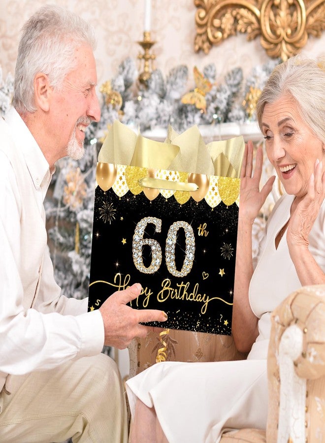 WNINK 60th Black and Gold Birthday Gift Bag with Handles, Greeting Card and Tissue Paper, 13" Large Happy Birthday Gift Wrap Set for Men and Women Party Supplies - Image 3