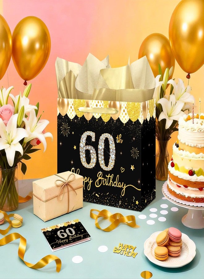 WNINK 60th Black and Gold Birthday Gift Bag with Handles, Greeting Card and Tissue Paper, 13" Large Happy Birthday Gift Wrap Set for Men and Women Party Supplies - Image 5