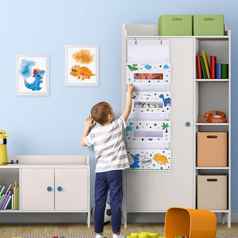 WERNNSAI Dinosaur Over Door Hanging Organizer - Behind Door Storage with 4 Clear Window Pockets for Baby Boys Room Organization Toy Diaper Closet Pantry Bedroom Bathroom Nursery Decor - Image 3