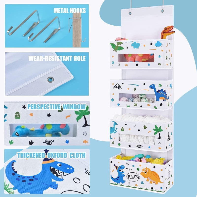 WERNNSAI Dinosaur Over Door Hanging Organizer - Behind Door Storage with 4 Clear Window Pockets for Baby Boys Room Organization Toy Diaper Closet Pantry Bedroom Bathroom Nursery Decor - Image 2