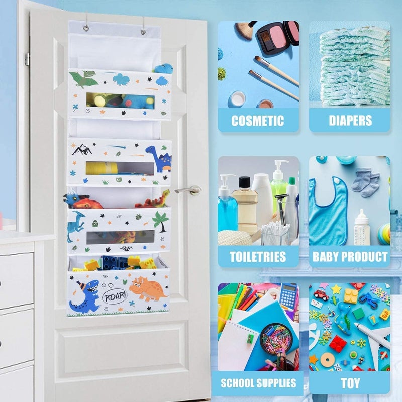 WERNNSAI Dinosaur Over Door Hanging Organizer - Behind Door Storage with 4 Clear Window Pockets for Baby Boys Room Organization Toy Diaper Closet Pantry Bedroom Bathroom Nursery Decor - Image 5