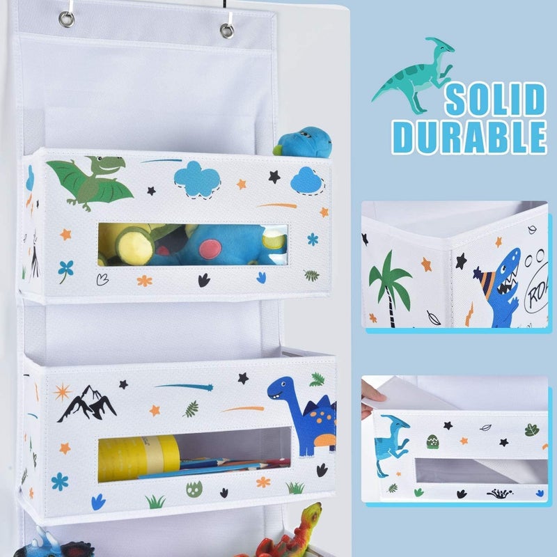 WERNNSAI Dinosaur Over Door Hanging Organizer - Behind Door Storage with 4 Clear Window Pockets for Baby Boys Room Organization Toy Diaper Closet Pantry Bedroom Bathroom Nursery Decor - Image 4