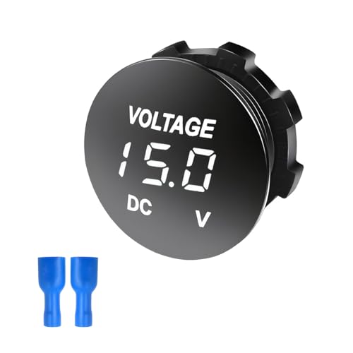 Gasedin DC 1224 V Voltmeter Gauge Mini Digital Display LED Voltage Meter Gauge with Round Panel Waterproof Battery Monitor Indicator for Car Boat Marine Truck White - Image 1