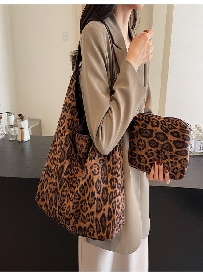 Vynoraxis Leopard Print Tote Bag with Leopard Purse | Large Capacity Durable Faux Suede Shoulder Bag for Women, Travel, Shopping & Daily Use - Image 2
