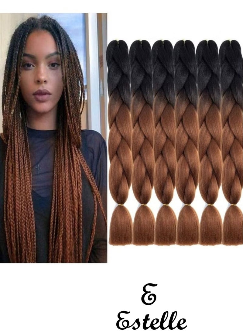 Estelle Estelle 6 Packs Ombre Jumbo Braiding Hair Extensions 24 Inch High Temperature Synthetic Fiber Hair Extensions for Braiding (Black to Deep Brown)  - Image 1