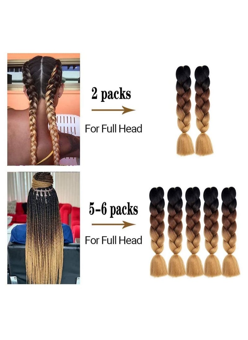 Estelle Estelle 6 Packs Ombre Jumbo Braiding Hair Extensions 24 Inch High Temperature Synthetic Fiber Hair Extensions for Braiding (Black to Deep Brown)  - Image 5