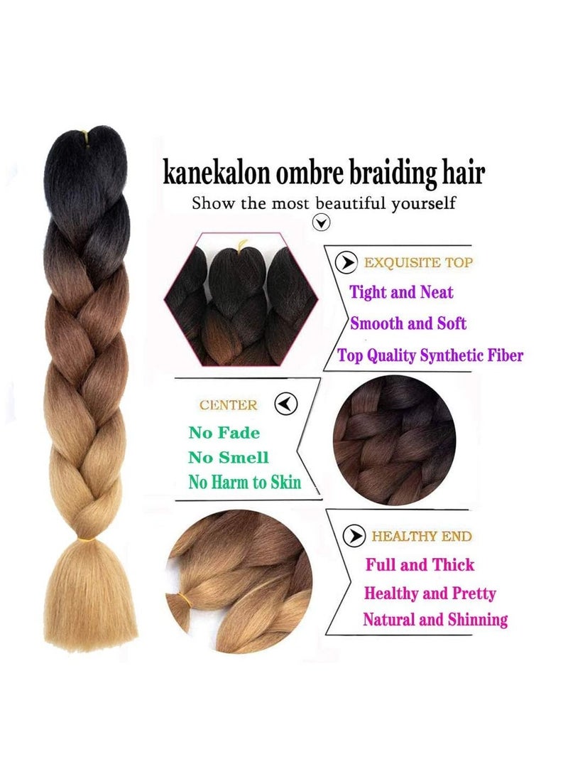 Estelle Estelle 6 Packs Ombre Jumbo Braiding Hair Extensions 24 Inch High Temperature Synthetic Fiber Hair Extensions for Braiding (Black to Deep Brown)  - Image 4
