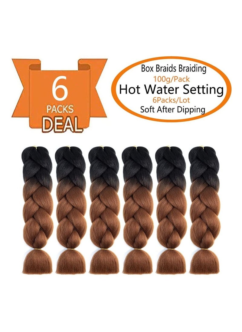 Estelle Estelle 6 Packs Ombre Jumbo Braiding Hair Extensions 24 Inch High Temperature Synthetic Fiber Hair Extensions for Braiding (Black to Deep Brown)  - Image 2