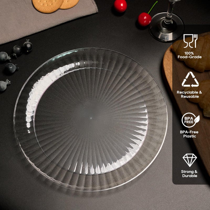 FOCUSLINE 90 Count Clear Plastic Plates 10 Inch  Disposable Heavy Duty Dinner Plates- Premium Hard Plastic Plate Fancy Disposable Clear Plate for Weddings  Parties and Events - Image 5