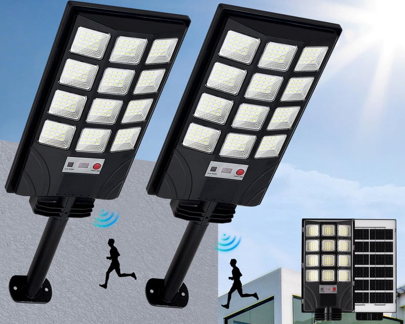 Aqraou Solar Lights Outdoor for Outside, IP66 Waterproof Solar Street Lights Outdoor with Motion Sensor & Dusk to Dawn, 6500K Security Flood Light for Yard Garden with Remote Control - 2PACK - Image 1