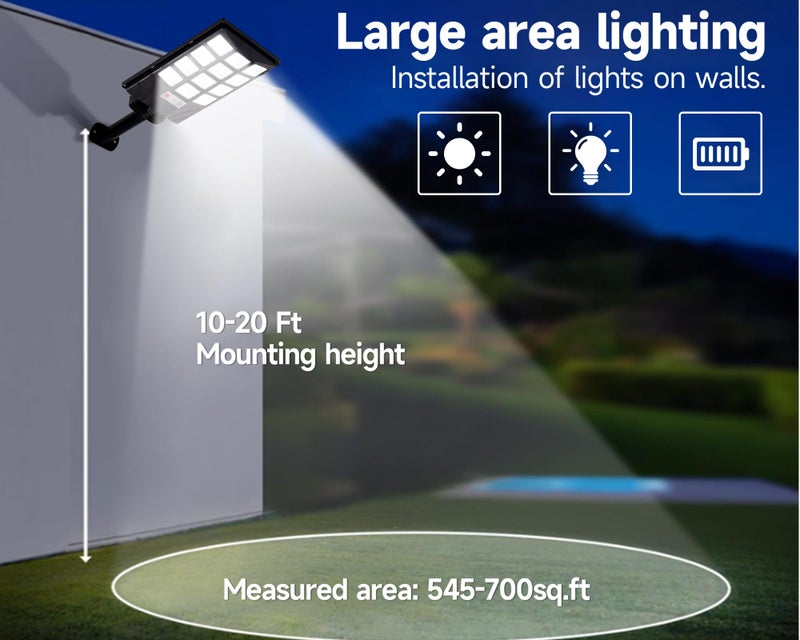 Aqraou Solar Lights Outdoor for Outside, IP66 Waterproof Solar Street Lights Outdoor with Motion Sensor & Dusk to Dawn, 6500K Security Flood Light for Yard Garden with Remote Control - 2PACK - Image 5