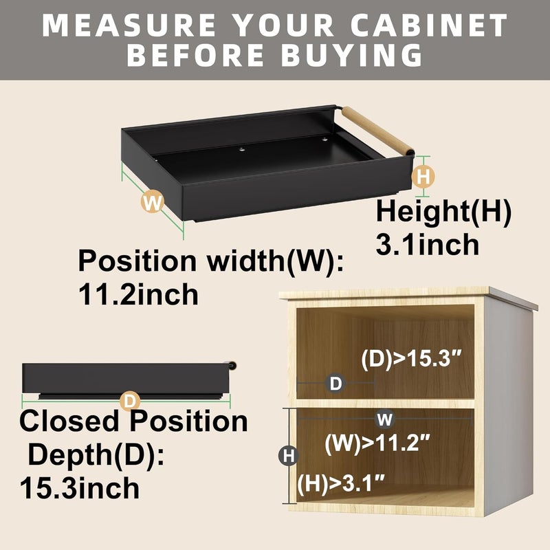 Upesitom 2 Pack Pull Out Cabinet Organizer, 15.3'' Deep Expandable Slide Out Cabinet Organizer Fixed with Adhesive Nano Film, Slide Out Drawers Pull Out Tray for Cabinet in Kitchen, Pantry, Bathroom, Black - Image 4