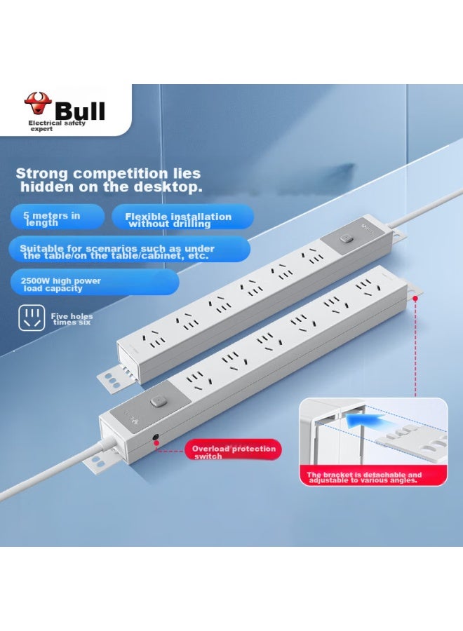 Bull Pdu Desktop Overload Protection Under-desk Gaming Cabinet Socket/power Strip/extension Cord/strip/power Bar/terminal Block, 6 Outlets With Master Switch, 5-meter Specification, Gne-p106e - Image 1