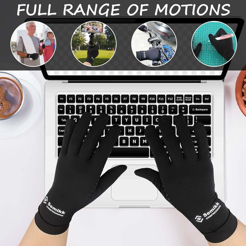 Semikk 2 Pairs Compression Full Finger Arthritis Gloves, Copper Glove with Touch Screen Fingers for Everyday Support, Hand Joint Pain, Carpal Tunnel, Tendonitis, Trigger Finger, Fit for Men & Women (Medium) - Image 5