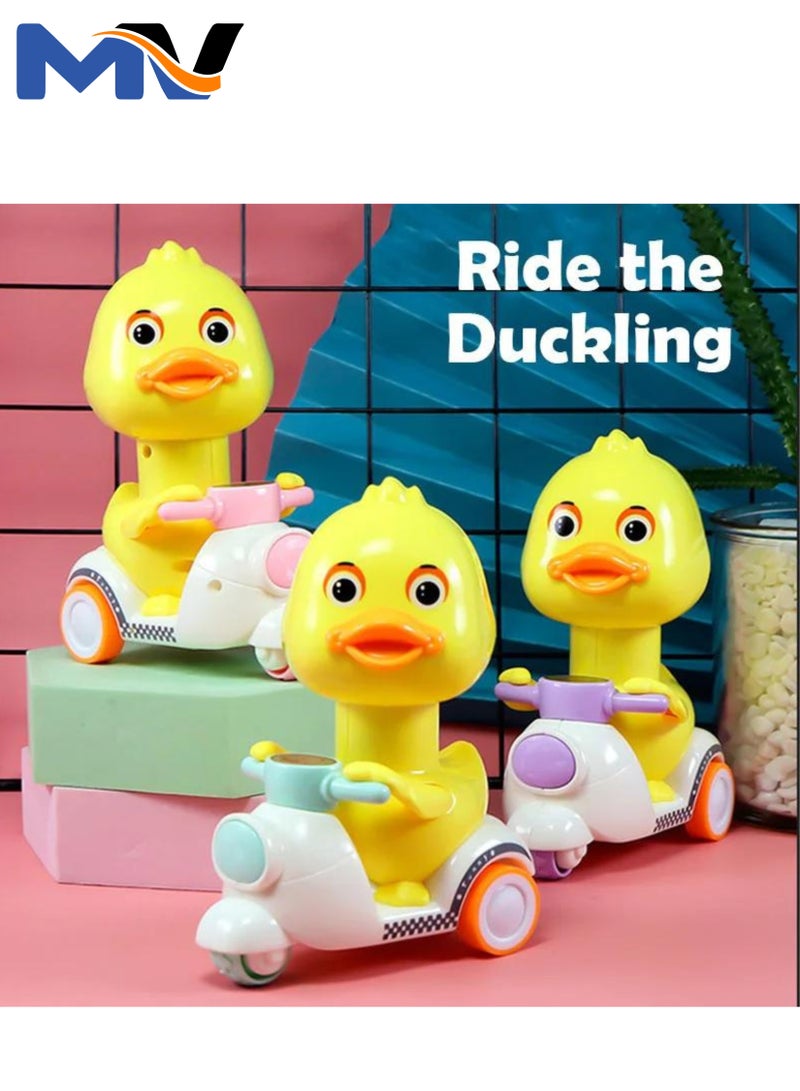 MAGIC VAULT لعبة دراجات بخارية على شكل بطة صفراء مع رأس دوار 360 درجة، لعبة حيوانات كرتونية، هدايا حفلات للأطفال، مجموعة من 3 قطع للأولاد والبنات - Image 1