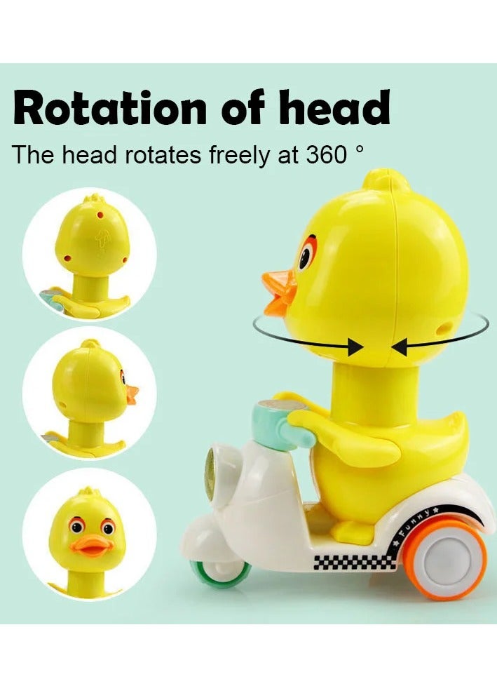 MAGIC VAULT لعبة دراجات بخارية على شكل بطة صفراء مع رأس دوار 360 درجة، لعبة حيوانات كرتونية، هدايا حفلات للأطفال، مجموعة من 3 قطع للأولاد والبنات - Image 3