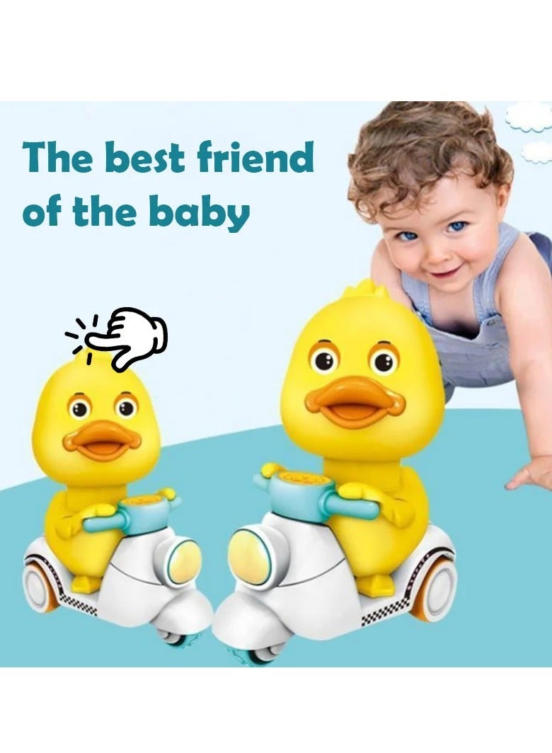 MAGIC VAULT لعبة دراجات بخارية على شكل بطة صفراء مع رأس دوار 360 درجة، لعبة حيوانات كرتونية، هدايا حفلات للأطفال، مجموعة من 3 قطع للأولاد والبنات - Image 4