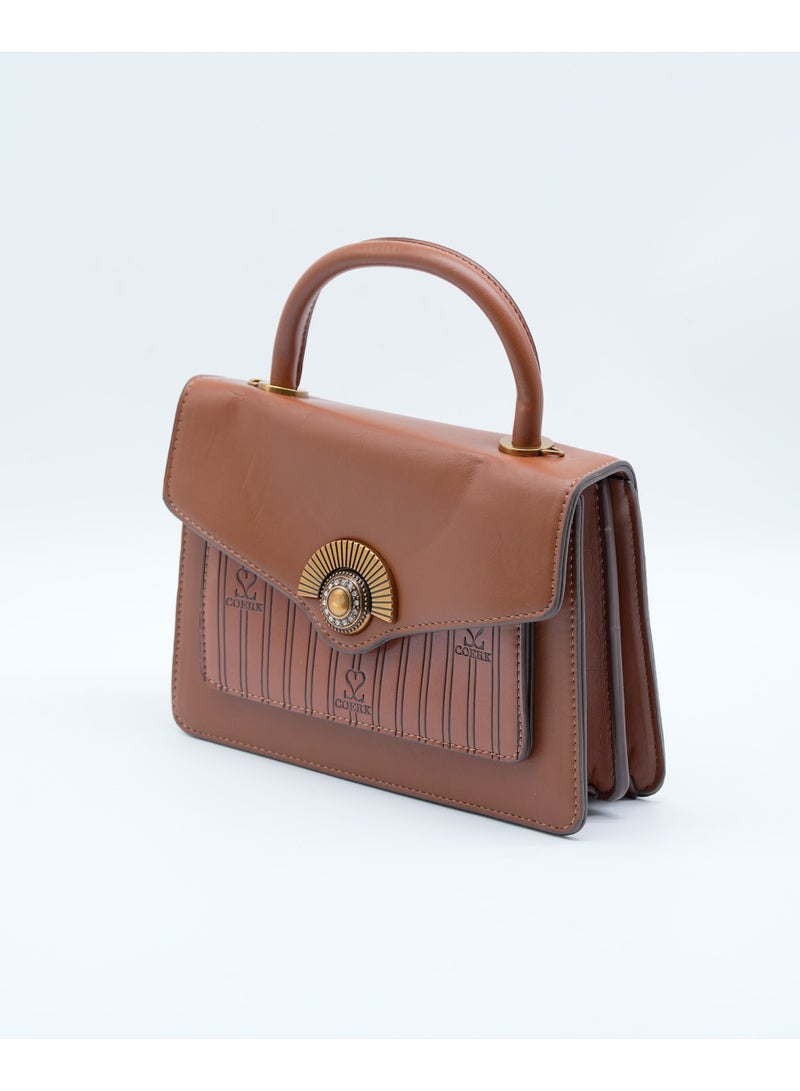 Finelook Elegant Black Top-Handle Handbag – Stylish PU Leather Shoulder Bag for Women - Image 3