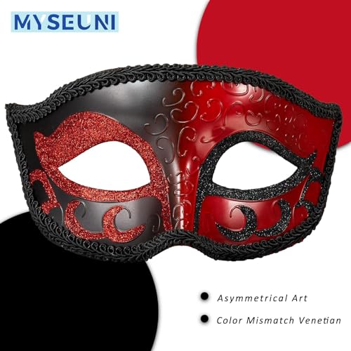 MYSEUNI 2025 New Red Masquerade Mask for Men- Retro Venetian Mens Masquerade Ball Mask for Cosplay Halloween Party Mardi Gras Mascarade Ball - Image 3