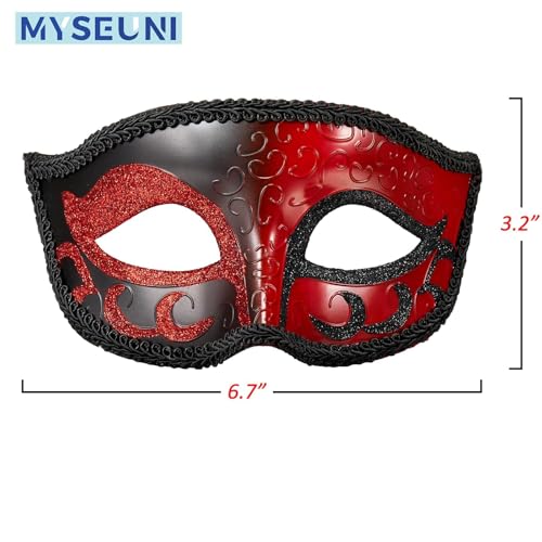 MYSEUNI 2025 New Red Masquerade Mask for Men- Retro Venetian Mens Masquerade Ball Mask for Cosplay Halloween Party Mardi Gras Mascarade Ball - Image 2