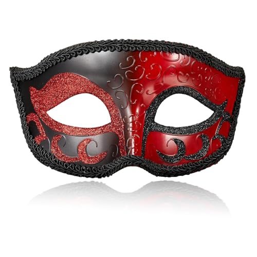 MYSEUNI 2025 New Red Masquerade Mask for Men- Retro Venetian Mens Masquerade Ball Mask for Cosplay Halloween Party Mardi Gras Mascarade Ball - Image 1