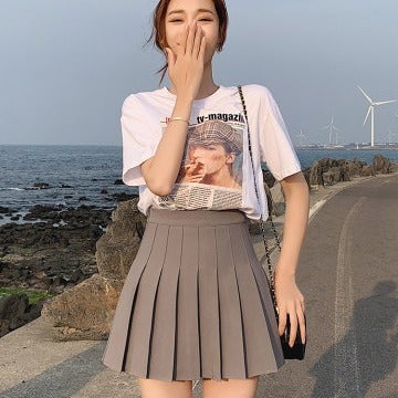 (Safety pants_zipper_button) pleated skirt JK uniform skirt skirt spring and summer versatile short skirt fashion Black - Image 5
