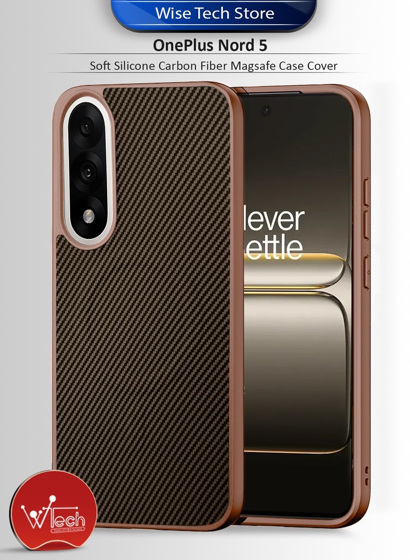 دبليو تيك غطاء خلفي واقٍ من السيليكون الناعم وألياف الكربون مع دعم Magsafe لهاتف OnePlus Nord 5 5G 2025 - بني (MCFPSN) - Image 1