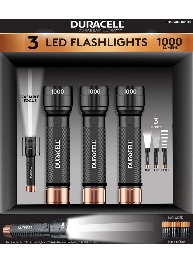 دوراسيل مصباح يدوي Duracell DURABEAM Ultra LED بقوة 1000 لومن - عبوة من 3 قطع - Image 1
