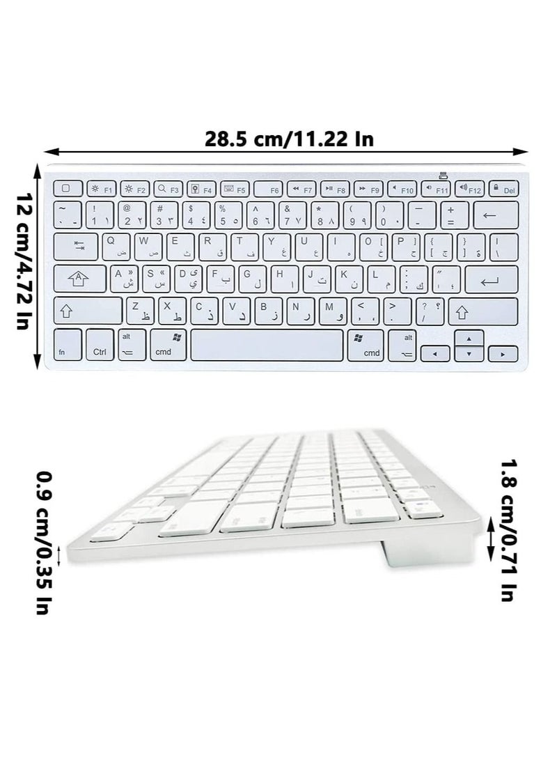 NTECH Arabic English Wireless Portable Bluetooth Keyboard Compatible For iPad Pro Air Mini iOS Android Tablet And i.Phone etc White - Image 2